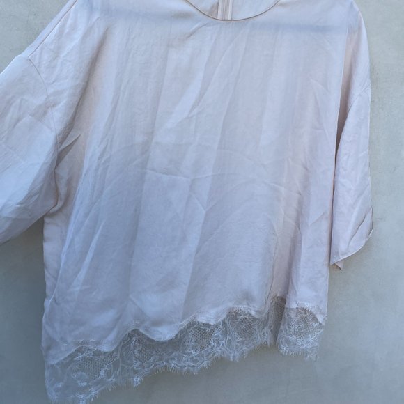 Vince Lace Trim Tee in Pale Adler Large 3/4 Sleeves Round Neck - Picture 4 of 11